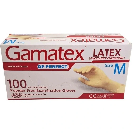 دستکش لاتکس بدون پودر اپی پرفکت گاماتکس 100 عددی Gamatex OP Perfect